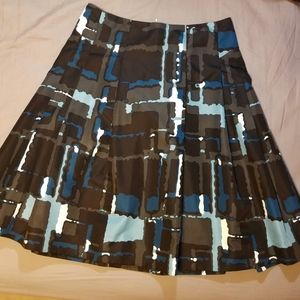 Black, grey, blue, white patterned flared skirt 6